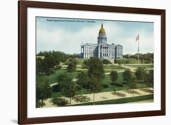 Denver, Colorado, Exterior View of the Capitol Bldg and View of the Grounds-Lantern Press-Framed Premium Giclee Print