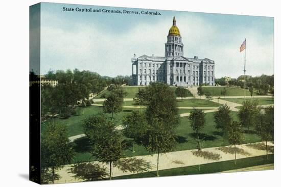 Denver, Colorado, Exterior View of the Capitol Bldg and View of the Grounds-Lantern Press-Stretched Canvas