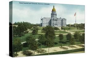 Denver, Colorado, Exterior View of the Capitol Bldg and View of the Grounds-Lantern Press-Stretched Canvas