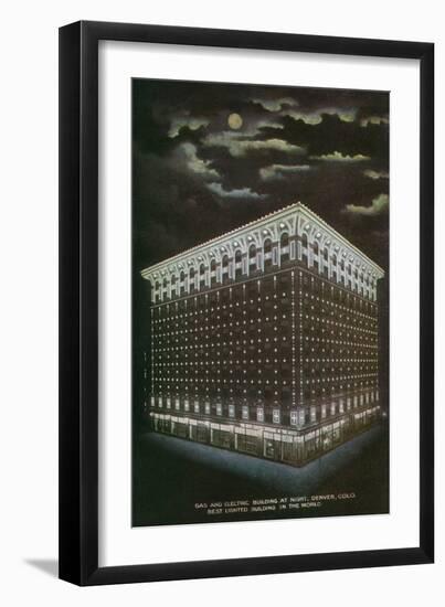 Denver, Colorado, Exterior View of the Gas and Electric Building at Night-Lantern Press-Framed Art Print