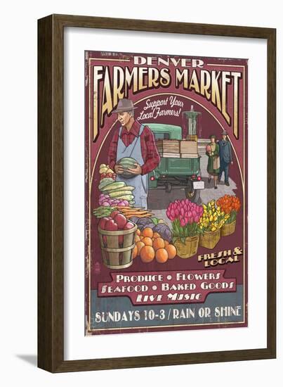 Denver, Colorado - Farmers Market Vintage Sign-Lantern Press-Framed Art Print