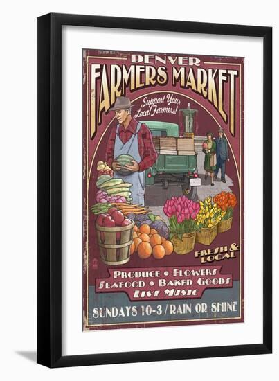 Denver, Colorado - Farmers Market Vintage Sign-Lantern Press-Framed Art Print