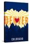 Denver, Colorado - Heart and Treeline (Vertical)-Lantern Press-Stretched Canvas