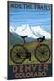 Denver, Colorado - Mountain Bike Scene-Lantern Press-Mounted Art Print