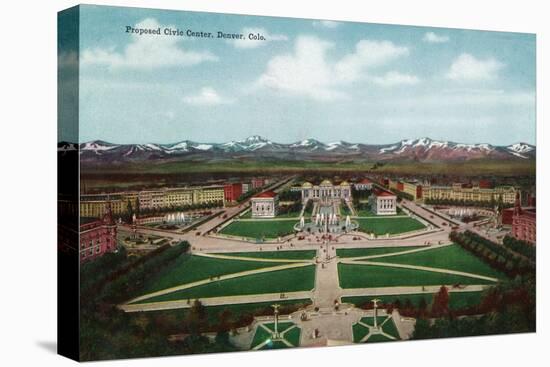 Denver, Colorado, Panoramic View of the Civic Center-Lantern Press-Stretched Canvas