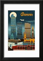 Denver  Colorado - Retro Skyline-null-Framed Art Print