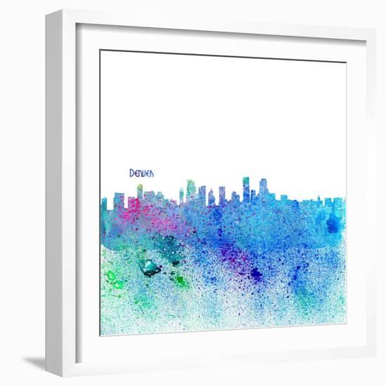 Denver Colorado Skyline Silhouette Impressionistic Splash-M. Bleichner-Framed Art Print