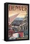 Denver, Colorado - Skyline View in Snow-Lantern Press-Framed Stretched Canvas