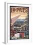 Denver, Colorado - Skyline View in Snow-Lantern Press-Framed Art Print