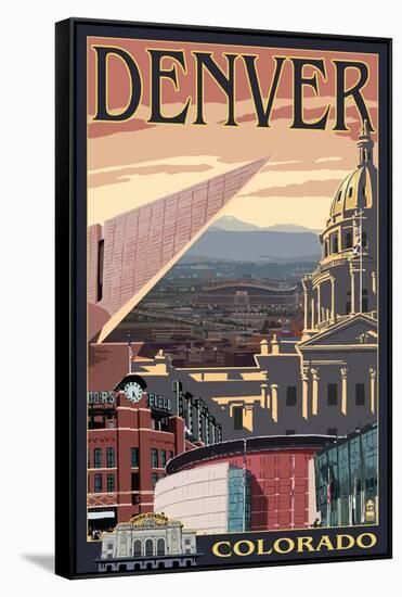 Denver, Colorado - Skyline View-Lantern Press-Framed Stretched Canvas