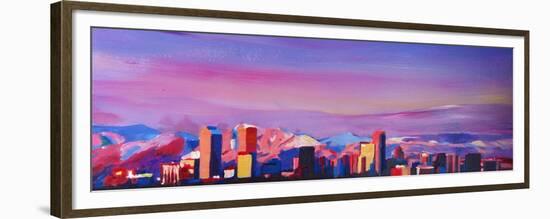 Denver Colorado Skyline with luminous Rocky Mounta-Markus Bleichner-Framed Premium Giclee Print