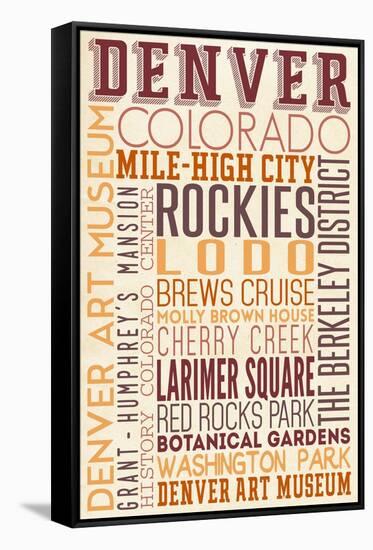 Denver, Colorado - Typography-Lantern Press-Framed Stretched Canvas