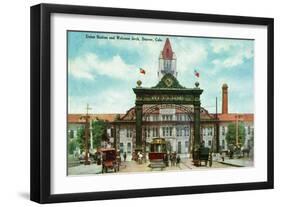 Denver, Colorado - Union Station and 17th Street Welcome Arch-Lantern Press-Framed Art Print