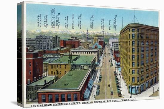 Denver, Colorado - View Down 17th Street Showing Brown Palace Hotel-Lantern Press-Stretched Canvas