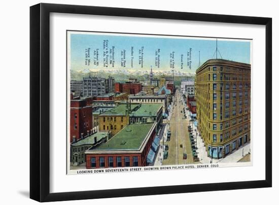 Denver, Colorado - View Down 17th Street Showing Brown Palace Hotel-Lantern Press-Framed Art Print