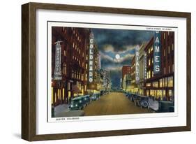 Denver, Colorado, View of Curtis Street at Night, no.2-Lantern Press-Framed Art Print