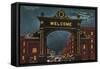 Denver, Colorado, View of the 17th Street Welcome Arch at Night-Lantern Press-Framed Stretched Canvas