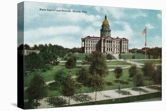 Denver, Colorado, View of the State Capitol Building and Grounds-Lantern Press-Stretched Canvas