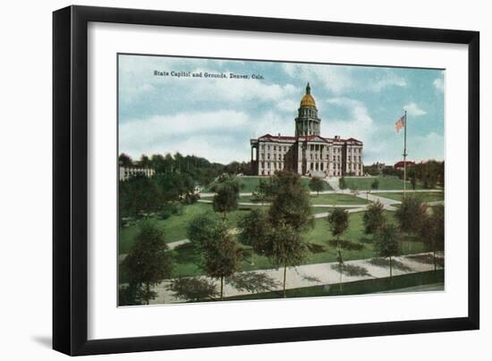 Denver, Colorado, View of the State Capitol Building and Grounds-Lantern Press-Framed Art Print