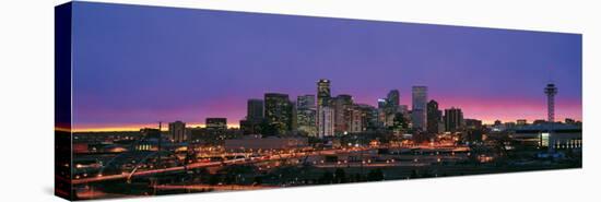 Denver Skyline at Night-null-Stretched Canvas