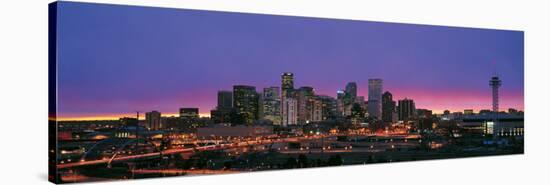 Denver Skyline at Night-null-Stretched Canvas