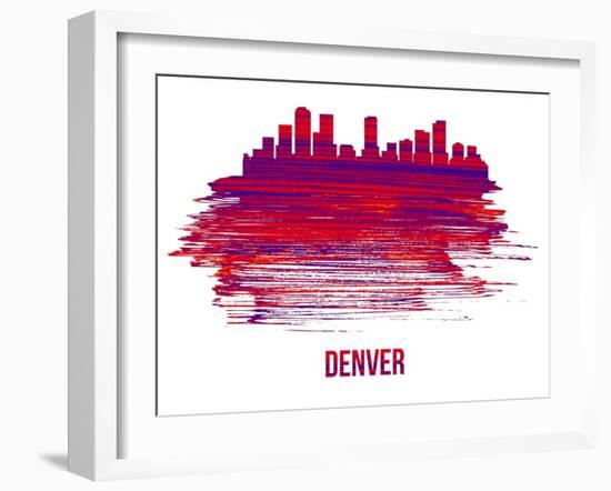Denver Skyline Brush Stroke - Red-NaxArt-Framed Art Print