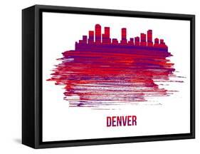 Denver Skyline Brush Stroke - Red-NaxArt-Framed Stretched Canvas