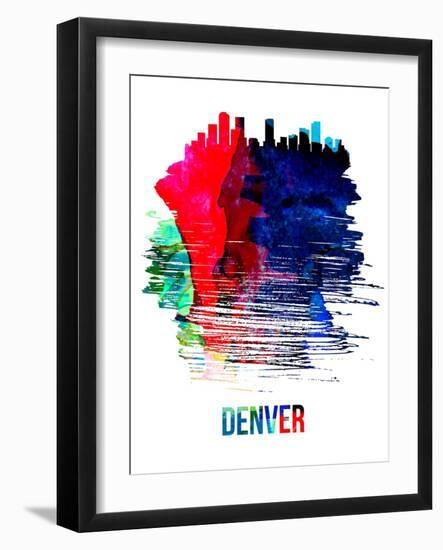 Denver Skyline Brush Stroke - Watercolor-NaxArt-Framed Art Print