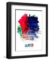 Denver Skyline Brush Stroke - Watercolor-NaxArt-Framed Art Print