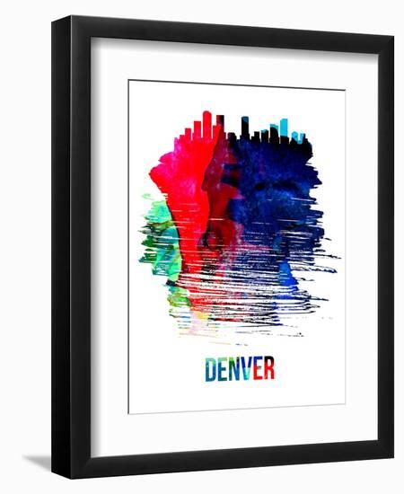 Denver Skyline Brush Stroke - Watercolor-NaxArt-Framed Art Print