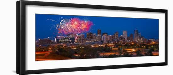 Denver Skyline Fireworks-Steve Gadomski-Framed Premium Photographic Print