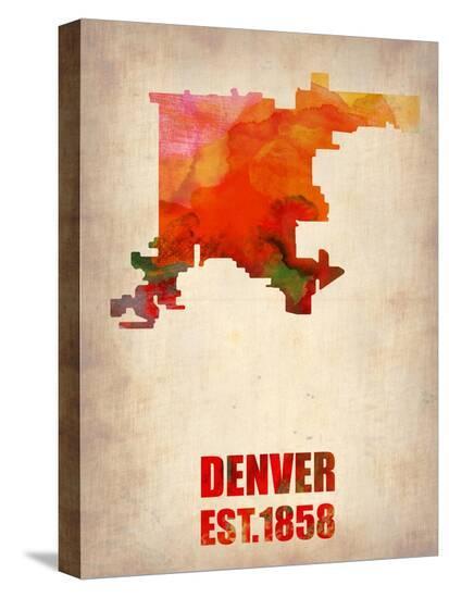 Denver Watercolor Map-NaxArt-Stretched Canvas