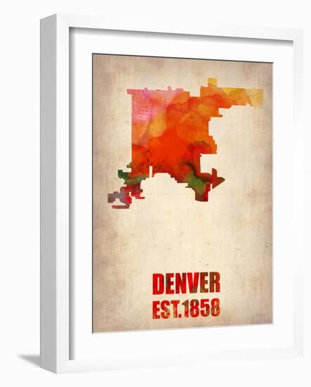 Denver Watercolor Map-NaxArt-Framed Art Print