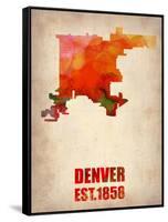 Denver Watercolor Map-NaxArt-Framed Stretched Canvas