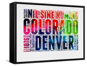 Denver Watercolor Word Cloud-NaxArt-Framed Stretched Canvas