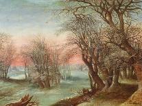 A Winter Landscape with Travellers on a Path-Denys van Alsloot-Framed Stretched Canvas
