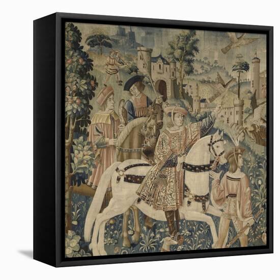 Départ pour la chasse au faucon, à cheval-null-Framed Stretched Canvas