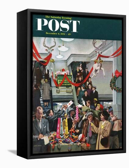 "Department Store at Christmas" Saturday Evening Post Cover, December 6, 1952-John Falter-Framed Stretched Canvas