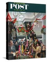 "Department Store at Christmas" Saturday Evening Post Cover, December 6, 1952-John Falter-Stretched Canvas