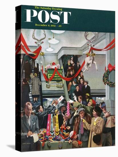 "Department Store at Christmas" Saturday Evening Post Cover, December 6, 1952-John Falter-Stretched Canvas