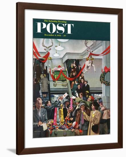"Department Store at Christmas" Saturday Evening Post Cover, December 6, 1952-John Falter-Framed Giclee Print