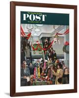 "Department Store at Christmas" Saturday Evening Post Cover, December 6, 1952-John Falter-Framed Giclee Print