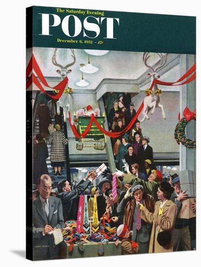 "Department Store at Christmas" Saturday Evening Post Cover, December 6, 1952-John Falter-Stretched Canvas