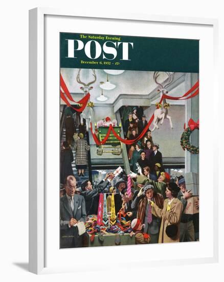 "Department Store at Christmas" Saturday Evening Post Cover, December 6, 1952-John Falter-Framed Giclee Print