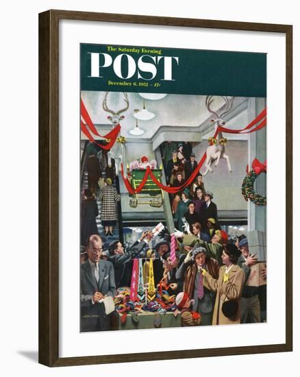 "Department Store at Christmas" Saturday Evening Post Cover, December 6, 1952-John Falter-Framed Giclee Print