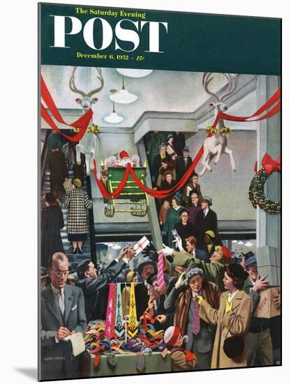 "Department Store at Christmas" Saturday Evening Post Cover, December 6, 1952-John Falter-Mounted Giclee Print