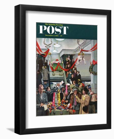 "Department Store at Christmas" Saturday Evening Post Cover, December 6, 1952-John Falter-Framed Giclee Print