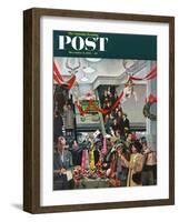 "Department Store at Christmas" Saturday Evening Post Cover, December 6, 1952-John Falter-Framed Giclee Print