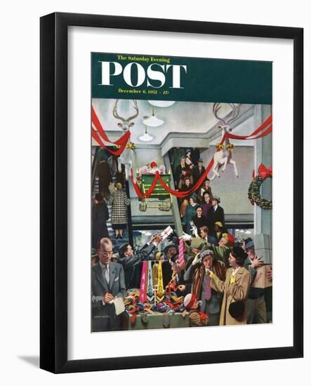 "Department Store at Christmas" Saturday Evening Post Cover, December 6, 1952-John Falter-Framed Giclee Print