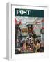 "Department Store at Christmas" Saturday Evening Post Cover, December 6, 1952-John Falter-Framed Giclee Print